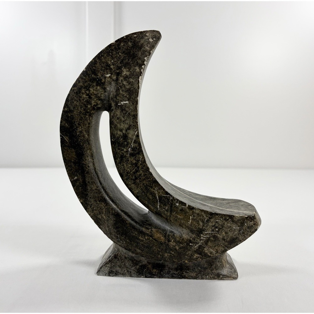 Mid-Century Modern Moon Sculpture 8" Abstract Crescent Stone Art Shelf Decor - Picture 2 of 9